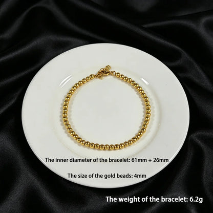 Stainless Steel Beads Bracelets Woman Gold Plated Beaded Bracelet Waterproof Jewelry Daily Wear Party Holiday Jewelry Gifts