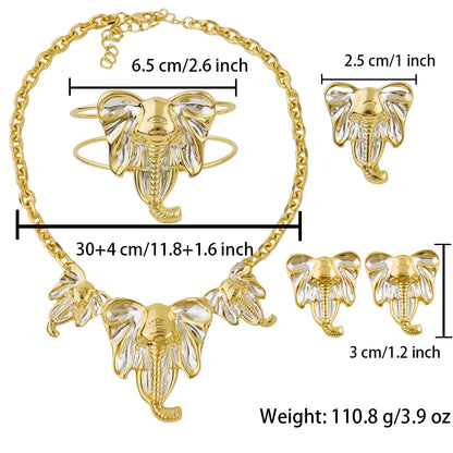 luxury gold plated woman jewerly set Dubai Gold Color Elephant Bracelet Ring Earrings Necklace Set For Women Party Gift