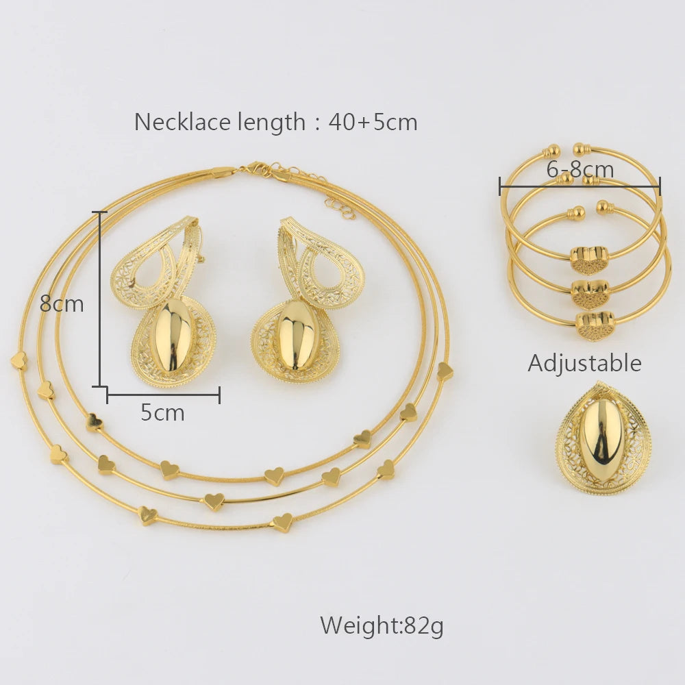 18K Gold African Octave-Note Jewelry Set: Vintage Earrings, Bangle, Necklace & Ring Gift for Women, Party Wedding Jewelry Sets