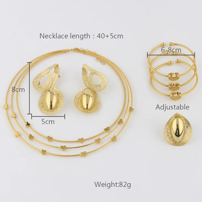 18K Gold African Octave-Note Jewelry Set: Vintage Earrings, Bangle, Necklace & Ring Gift for Women, Party Wedding Jewelry Sets