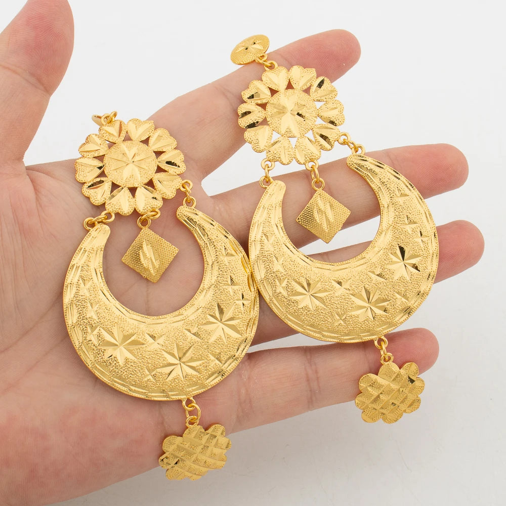 Trendy Elegant Earrings for Women Golden Color Round Geometry Exquisite Big Tassels Drop Earrings Luxury Jewellery Accessories