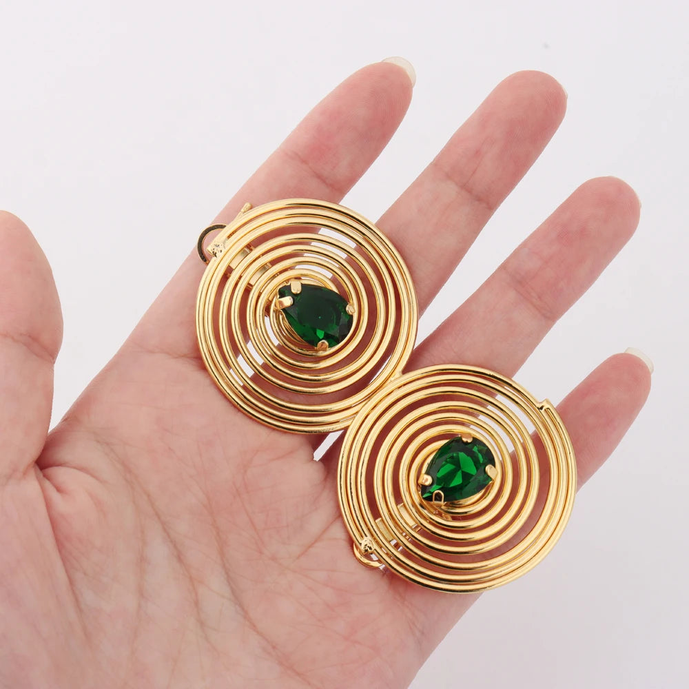Dubai Round Noble Jewelry Set for Women Luxurious Bangle Necklace Ring Earrings Exclusive Festival