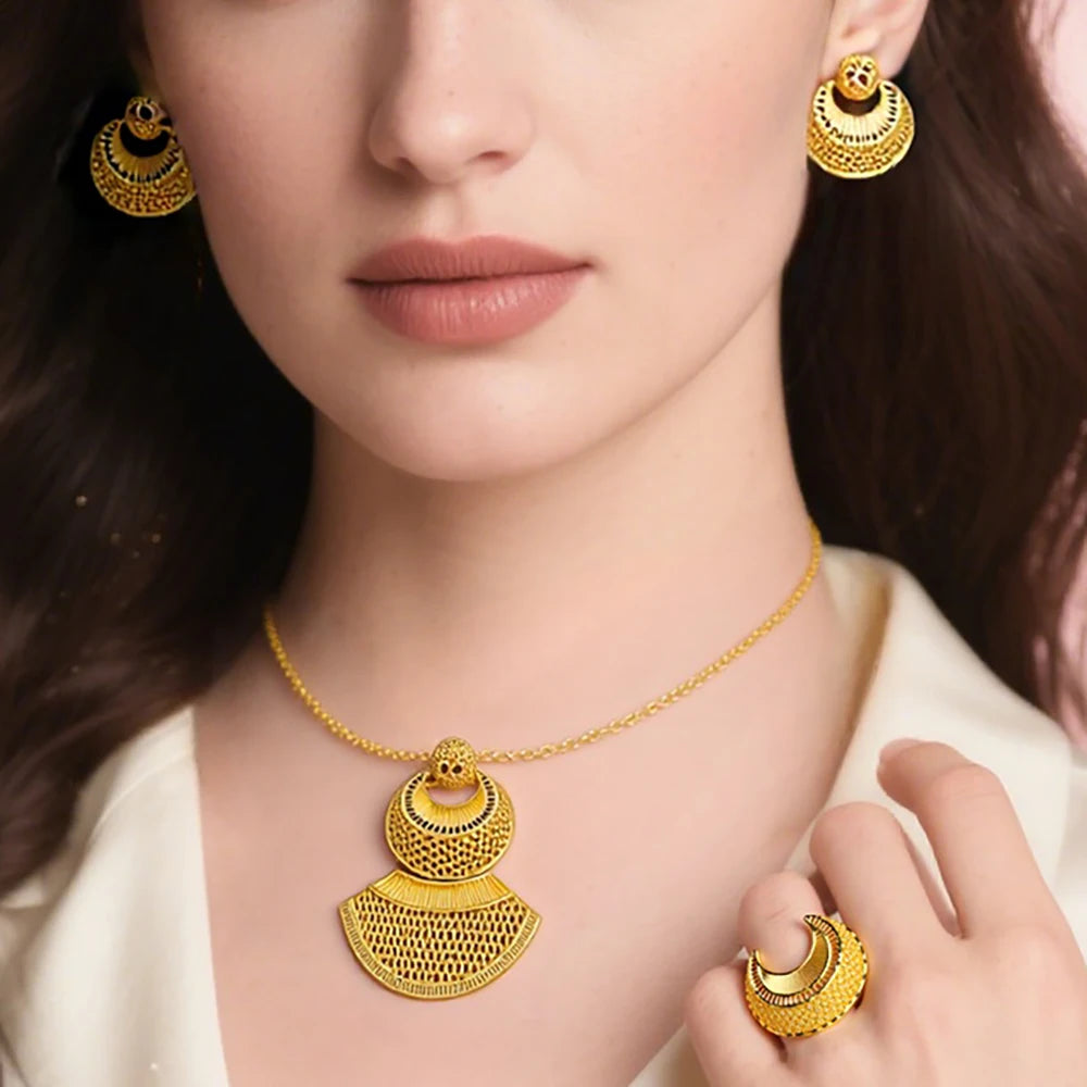 Luxury 18k Gold Plated Jewelry Set for Women Wedding Italian Jewellery Sets Bride Earrings Necklace Rings African Gift