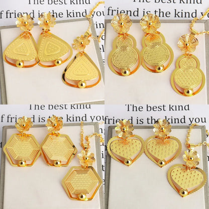 France Gold Color Women Necklace and Earrings Trend America Heart Hollow Out Jewelry Set Gift For Party Wedding Daily Accessorie