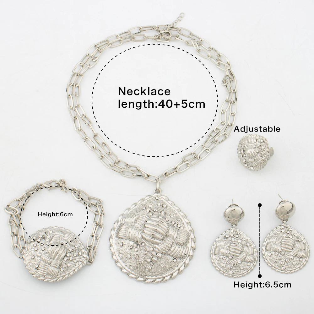 Nigeria Jewelry Sets for Wome Big Pendant Fashion Bridal Gold Color High Quality Necklace Earrings Bracelet Ring Party Jewellery