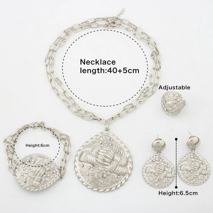 Nigeria Jewelry Sets for Wome Big Pendant Fashion Bridal Gold Color High Quality Necklace Earrings Bracelet Ring Party Jewellery