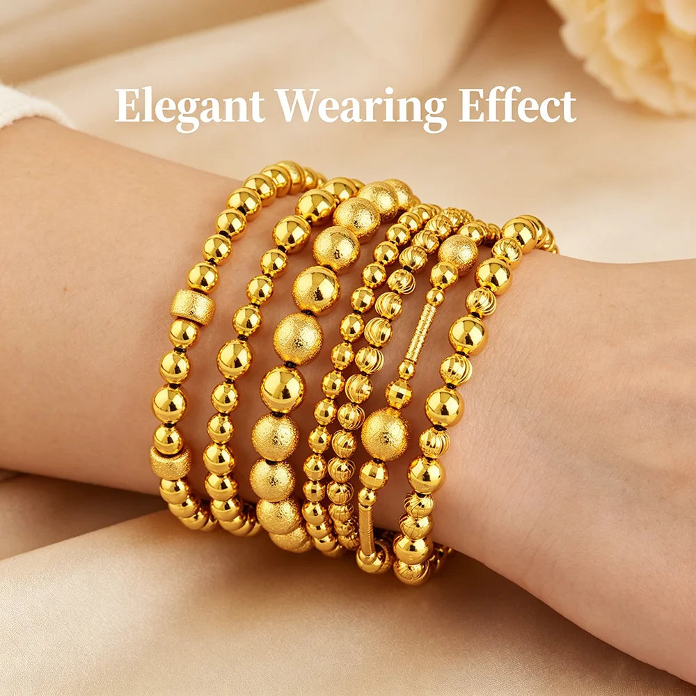 Stainless Steel Beads Bracelets Woman Gold Plated Beaded Bracelet Waterproof Jewelry Daily Wear Party Holiday Jewelry Gifts
