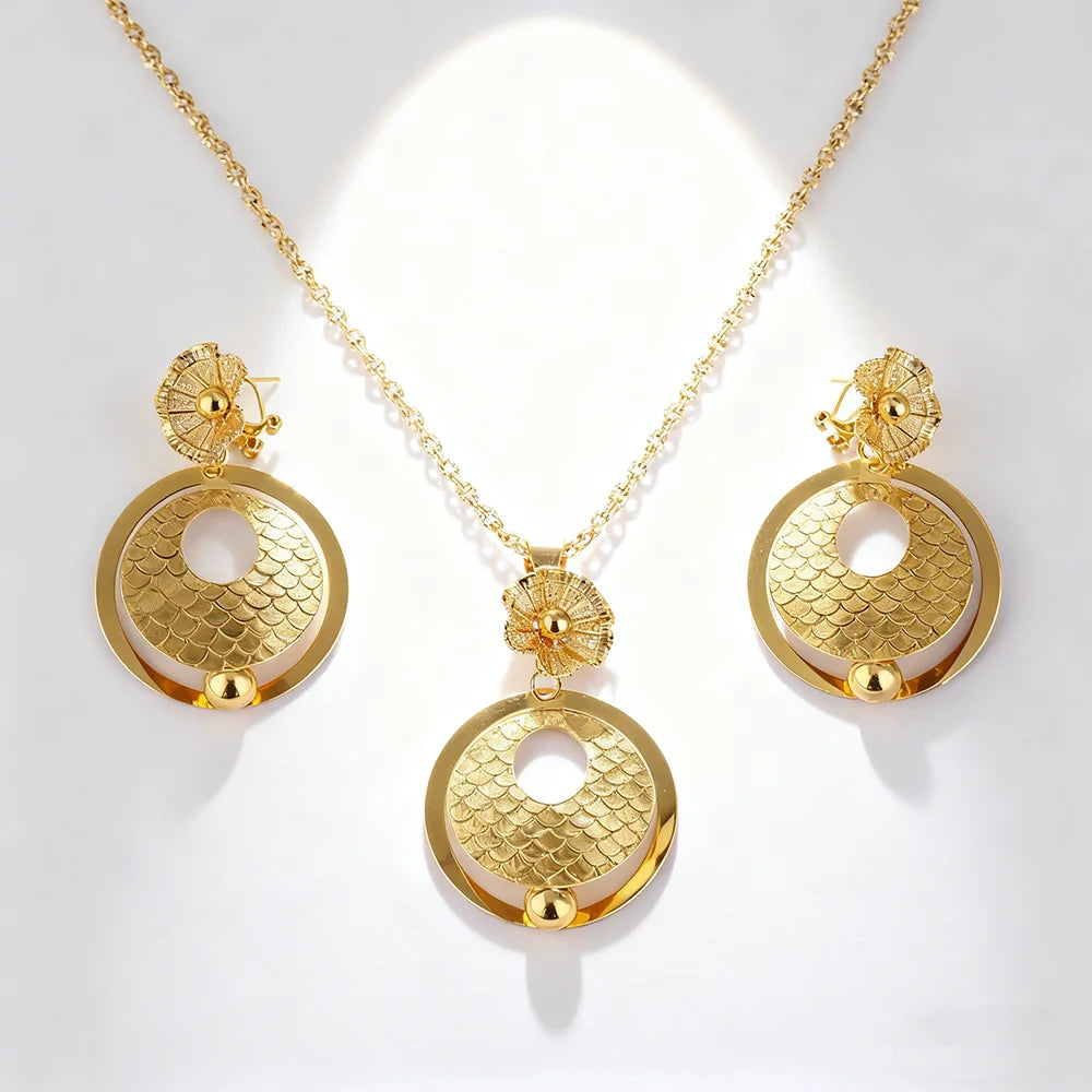 316L stainless steel gold color jewelry set Fashion Personality Simple Punk Retro Hip-hop High Temperament necklaces earrings