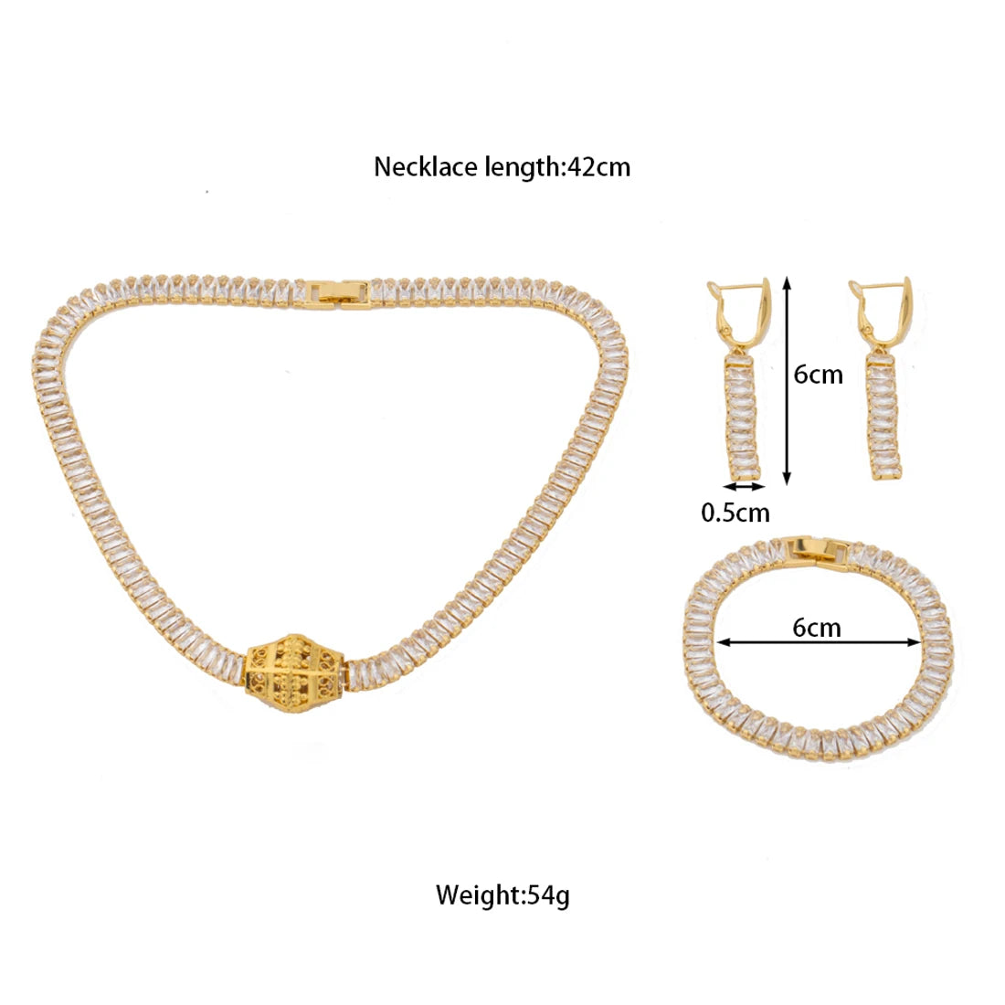 3Pcs France Sparkling Earring, Necklace & Bracelet Jewelry Set for Women, Wedding Bride Gift for Women’s Day Party