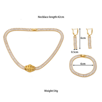 3Pcs France Sparkling Earring, Necklace & Bracelet Jewelry Set for Women, Wedding Bride Gift for Women’s Day Party