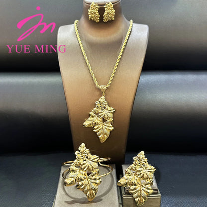 YM Jewelry Set for Women Gold Color Bridal Wedding Ethiopia Dubai Nigerian African Necklace Earrings Bracelet Ring Jewellery - YUEMING JEWELRY