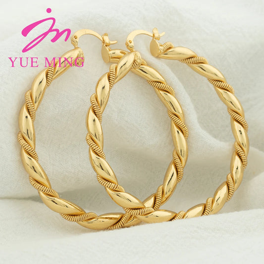 YM Gold Plated Hoop Earrings For Women Men 60MM Copper Circle Round Sliver Color Ear Wedding Gift Jewelry Accessory Daily Wear - YUEMING JEWELRY