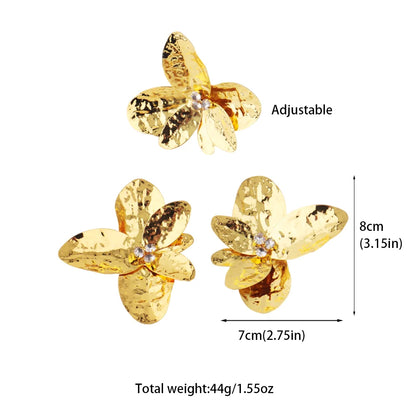 Exaggerated Punk Irregular Alloy Petals Earrings ring for Women Fashion Exaggerated Design Party Jewelry Party Gifts