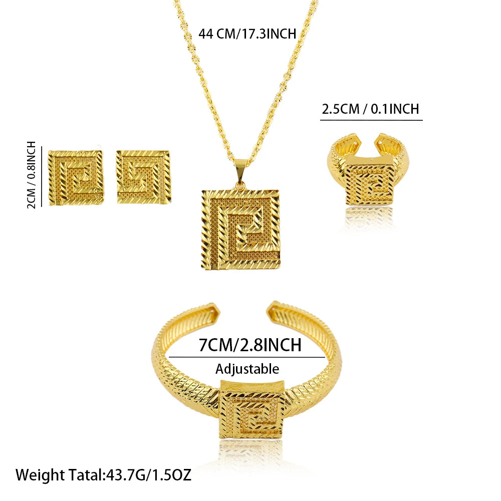 Dubai 18K Gold Color Boutique Jewelry Set Eastern Luxury Jewelry For Men And Women Daily Wear Wedding Anniversary Jewelry Gift