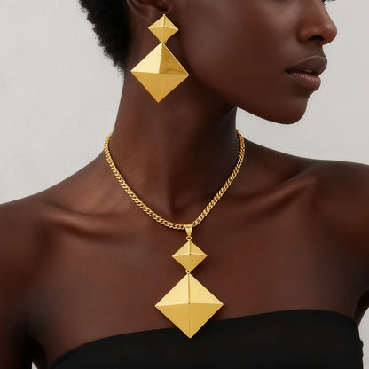 316L stainless steel gold color jewelry set women Fashion Personality Simple Rhombus necklaces earrings wedding party gift