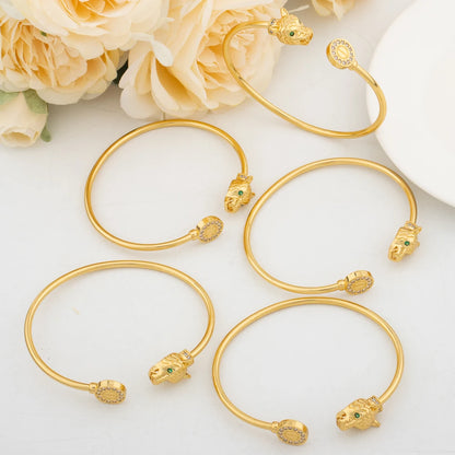 5PCS Charm Bracelets with Gift Box Gold Plated Zircon Cuff Bangles African Luxury Leopard Head Jewelry Women Wedding Party Gifts