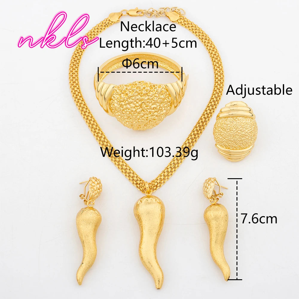 African Fashion Jewelry Set Ethiopian Dubai Luxury Design Necklace Gold Color Bangle Ring Trend Wedding Party Gift Earrings Jewe