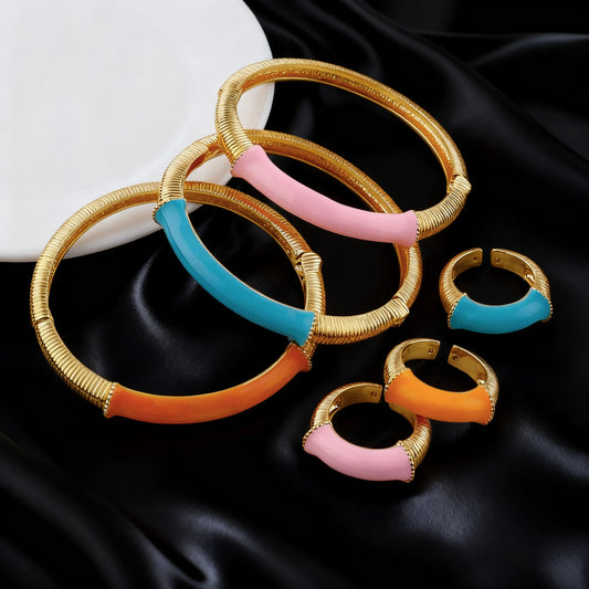 Vintage Bamboo Tube Cuff Bangle, Acrylic Resin Beaded Elastic Bracelet for Women, Fashion Jewelry Sets Accessory Gift