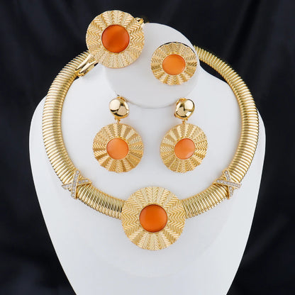 24k gold-plated jewelery sets Simple Round Snake Chain earrings ring necklace bracelet women luxury jewelry Gift set