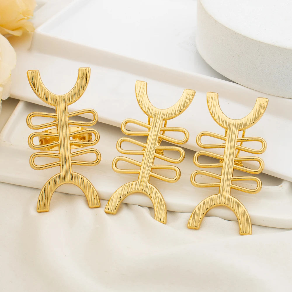 18k Gold Plated Clip Earrings and Finger Ring Dubai Copper Jewelry Set Fashion Earrings Jewelry for Women Party Gift for African