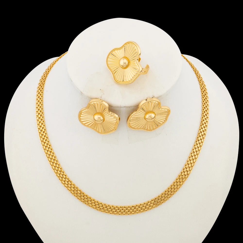 Earrings Necklace Jewelry Set for Women 18k Gold Plated Clip Earrings and Finger Ring 2Pcs Set for Engagement Daily Wear Gifts