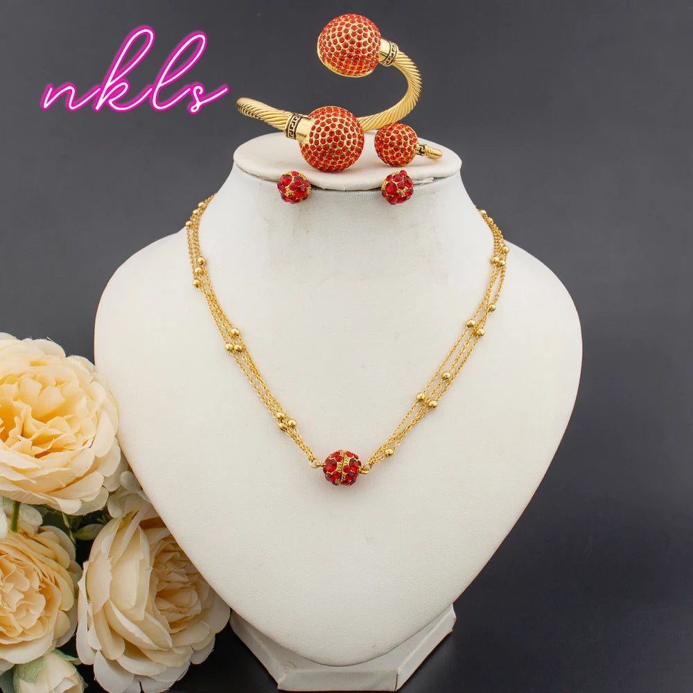 Plated Bridal Jewelry Set for Women – Necklace Earrings Bangle Ring, Luxury Wedding Jewellery Woman Gift