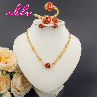 Plated Bridal Jewelry Set for Women – Necklace Earrings Bangle Ring, Luxury Wedding Jewellery Woman Gift
