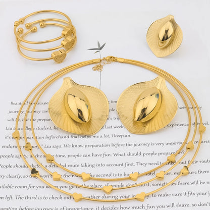 African Love Heart  Jewelry Sets for Women, 4Pcs Earring Set Necklace Bracelet Ring Wedding Party Gift