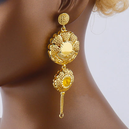 Dubai African -Tone Luxury Necklace & Earrings Jewelry Set for Bride, Romantic jewellery woman Gift for Wedding Party