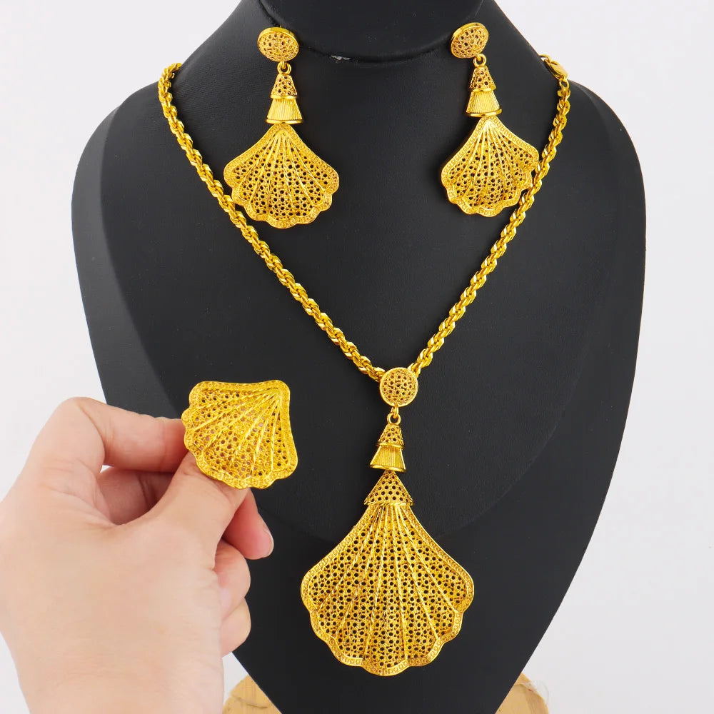 African Gold Plated Necklace Earrings Jewelry Set For Women Dubai Indian Nigeria Bridal Wedding Party Gift Jewellery Wholesale