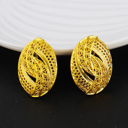 Elegant Nigerian Gold-Tone 3-Piece Jewelry Set for Women – Dubai-Inspired Egg-Shaped Necklace, Noble Stud Earrings & Luxury Rin