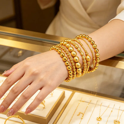 Stainless Steel Beads Bracelets Woman Gold Plated Beaded Bracelet Waterproof Jewelry Daily Wear Party Holiday Jewelry Gifts
