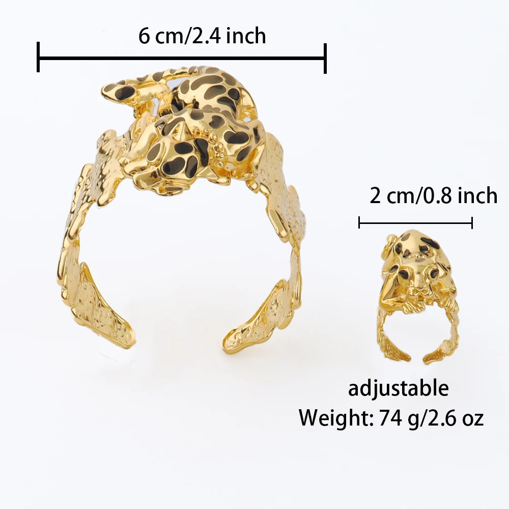 Personalized Creative Irregular Texture Leopard Ring Bracelet Set For Women Girls Fashion Jewelry Holiday Party Gift Wholesale