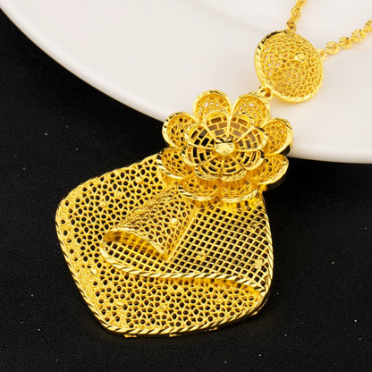 Luxury 18k Gold Plated Jewelry Set for Women Wedding Italian Jewellery Sets Bride Necklace and Earrings Ring Set Wholesale