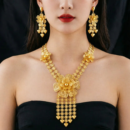 Dubai Necklace and Earrings Set Statement Design for Brides Wedding Attire Bridesmaids' Gifts, and Women's Jewelry Set