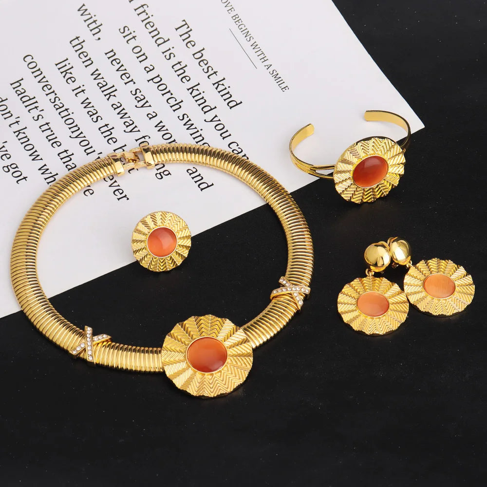 Color Women's 4Pcs Dopamine Jewelry Set Luxury Earrings Bracelets Rings Necklaces Party Banquet Accessory System