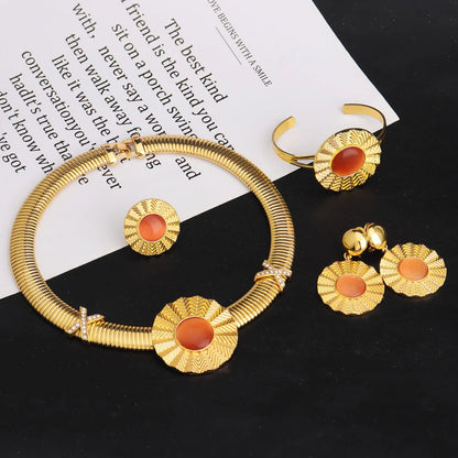 Color Women's 4Pcs Dopamine Jewelry Set Luxury Earrings Bracelets Rings Necklaces Party Banquet Accessory System