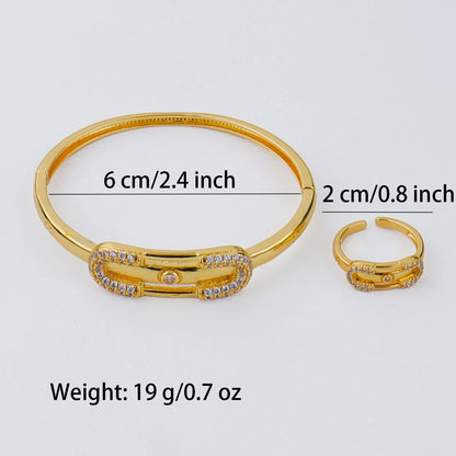 Handmade Golden Zircon Flower Bracelet with Sparkling Crystal Openwork Design Jewelry Set for Women Elegant Bangle Earring Acces
