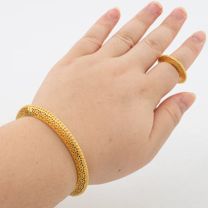 Women's Bracelet with Ring Gold Color Charm Bracelets Exquisite Cuff Bangles Hollow Out Design Open Ring Fashion Jewelry Gifts