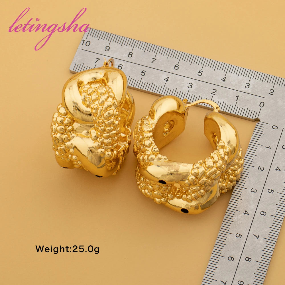 African Hoops Earrings Statement Exaggerate Gold Color Big Round Copper Earrings for Women Simple Elegant Ear Jewellery Gift