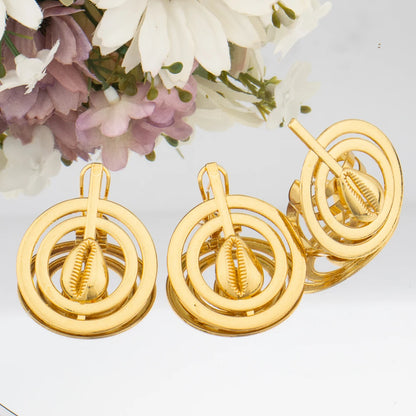 18k Gold Plated Clip Earrings and Finger Ring Dubai Copper Jewelry Set Fashion Earrings Jewelry for Women Party Gift for African