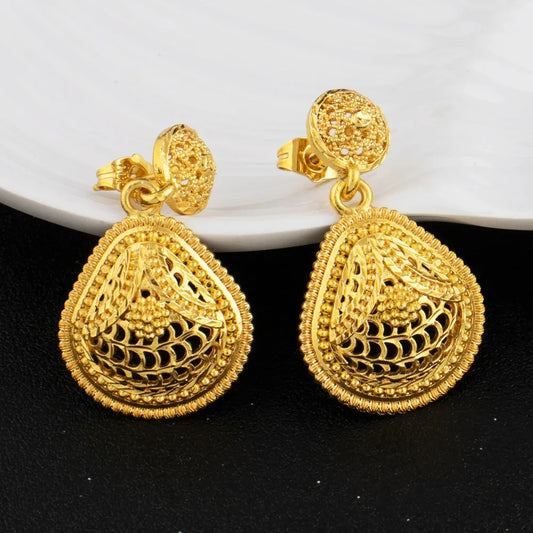 Arabian Gold-Tone Jewelry Set for Women, Earrings Pendant Ring, Moroccan Bridal Beach Wedding Party Gift