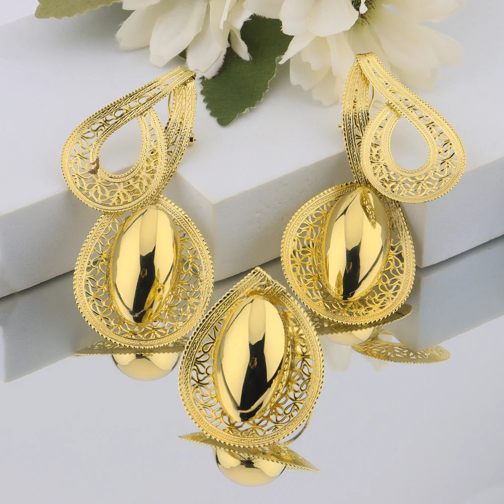18K Gold African Octave-Note Jewelry Set: Vintage Earrings, Bangle, Necklace & Ring Gift for Women, Party Wedding Jewelry Sets