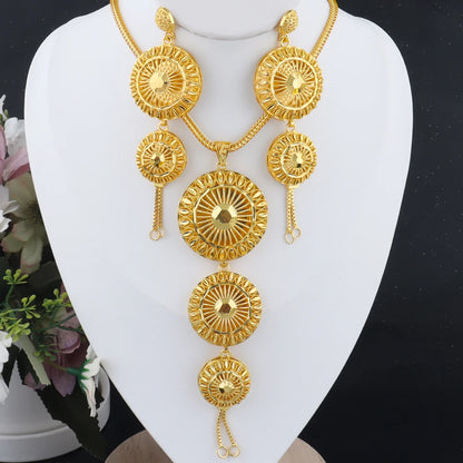 Dubai Fashion Flower Sweater Jewelry Set For Woman Indian Luxury Necklace Earrings 24K Gold-Plated Set For Wedding Party Gifts