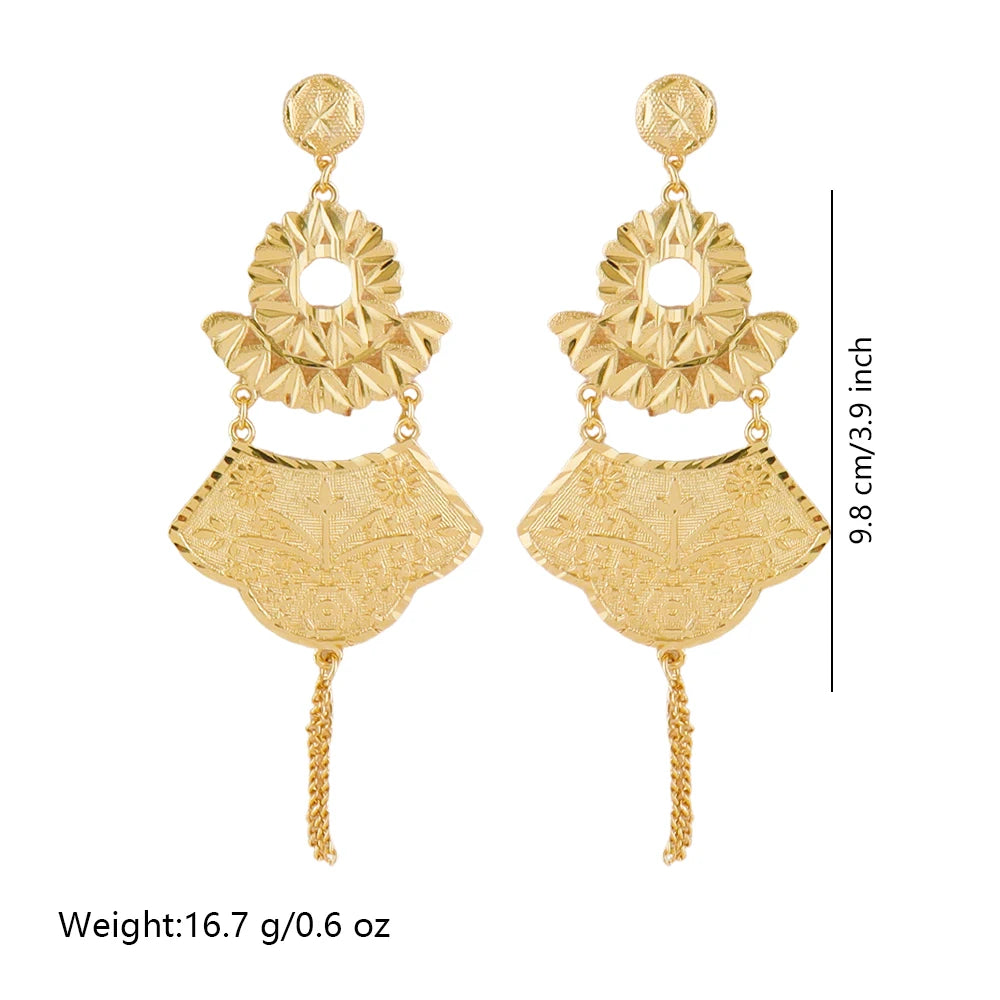 18k gold-plated large earrings Dubai luxury earrings for women with tassel hollow pendant banquet wedding Indian trendy jewelry