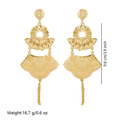 18k gold-plated large earrings Dubai luxury earrings for women with tassel hollow pendant banquet wedding Indian trendy jewelry