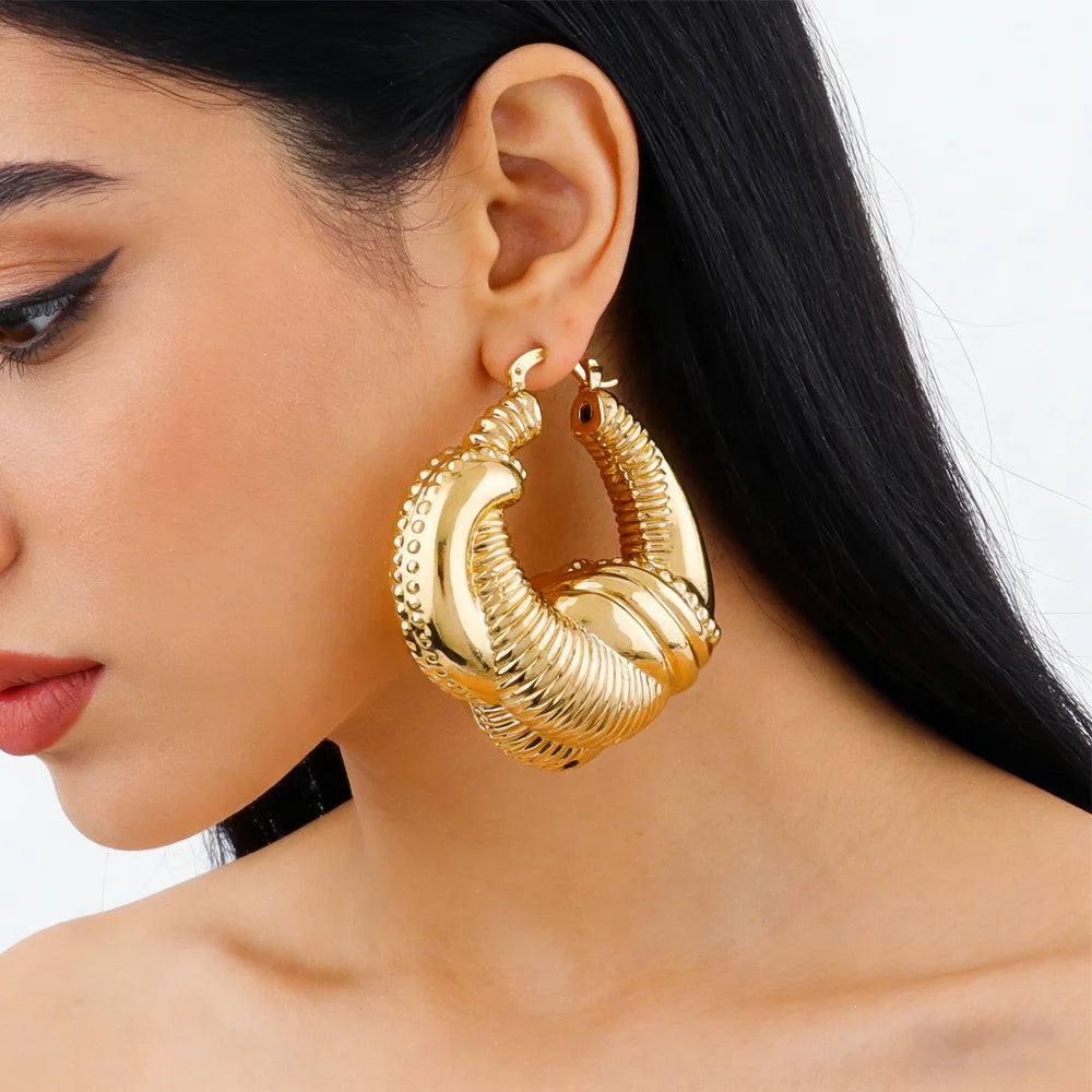 Luxury Dubai Hoop Earrings Women's Jewelry Large Drop Earrings Nigeria Wedding Bridal Earrings Jewelry Wholesale Party
