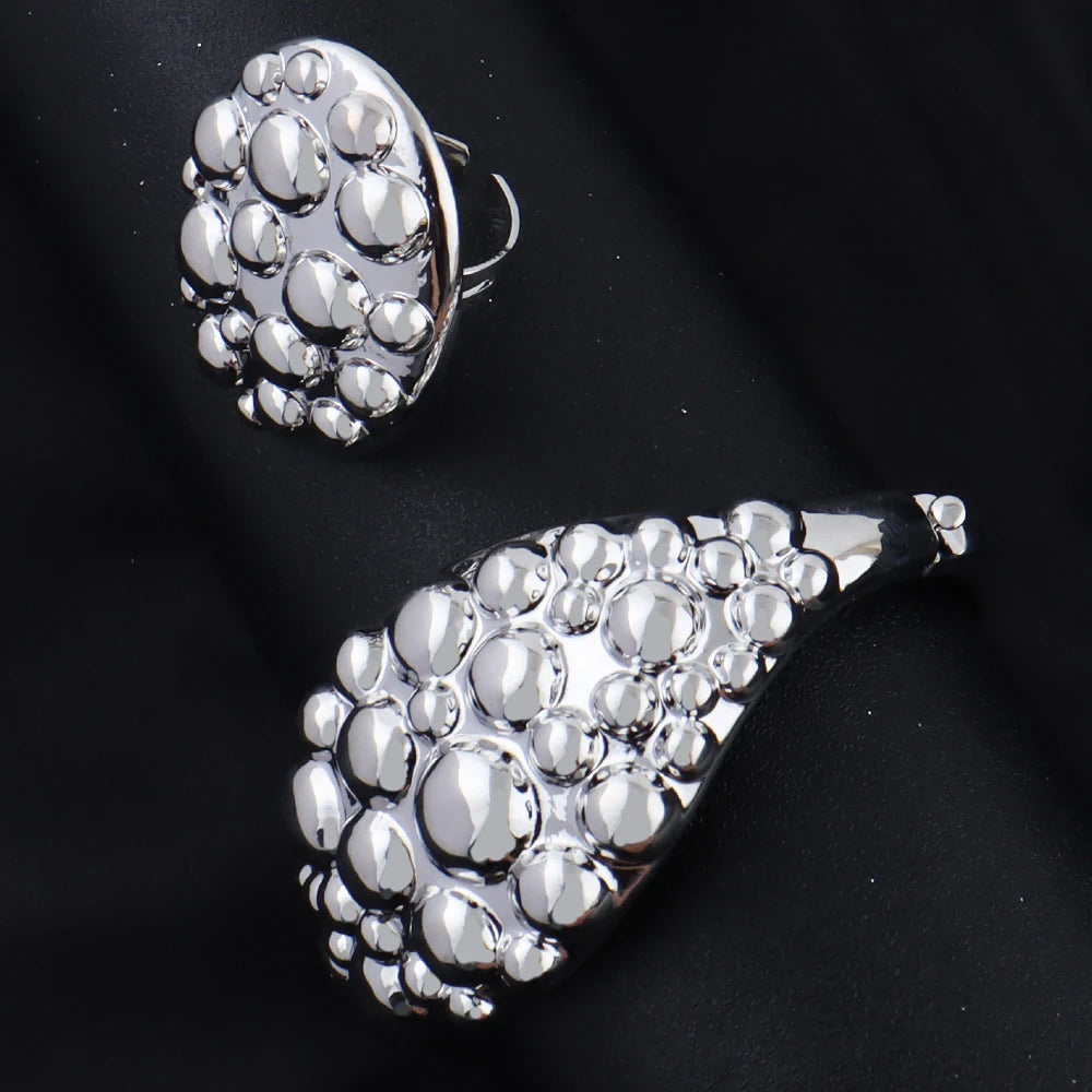 Dubai Gold Silver Plated Jewelry Set Luxury Women Original Necklace Earrings Pearl Bracelet Ring Bridal Wedding Party Gift