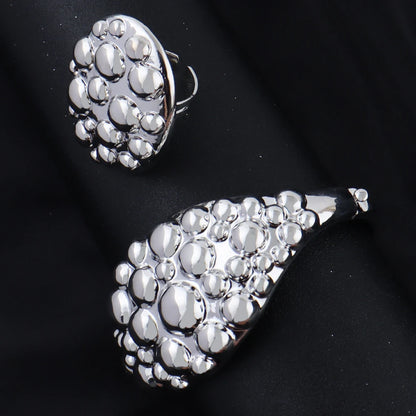 Dubai Gold Silver Plated Jewelry Set Luxury Women Original Necklace Earrings Pearl Bracelet Ring Bridal Wedding Party Gift
