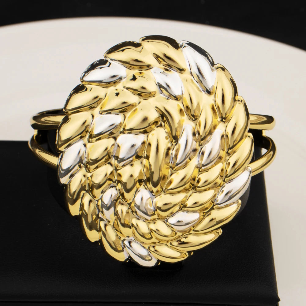 Women Luxury Design Jewelry Set Dubai America Gold Color Earrings Necklace Copper Alloy Bangle Rings Set For Wedding Party Gift